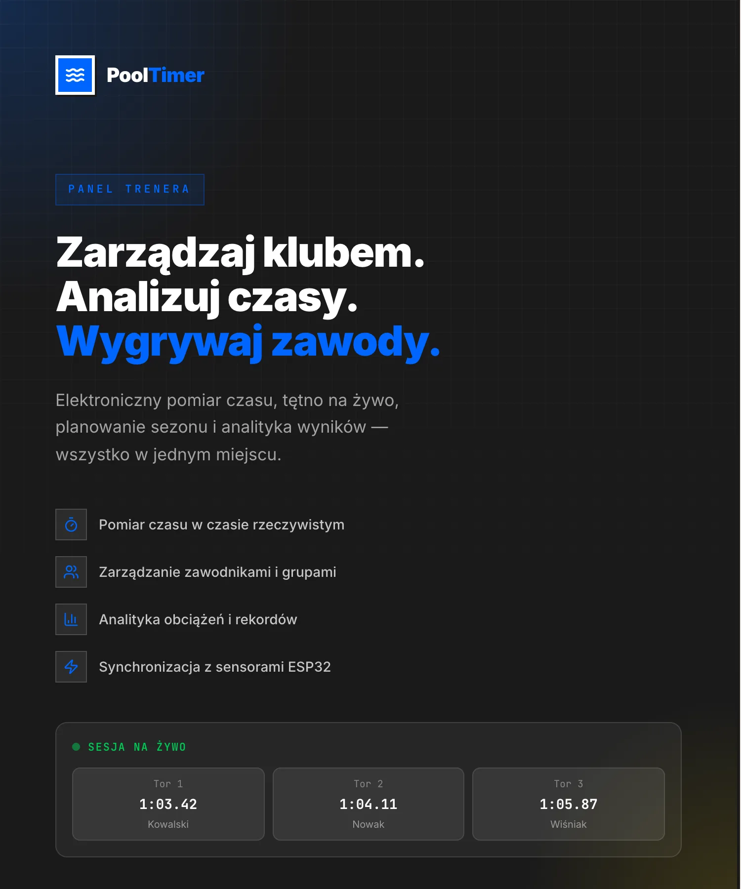 PoolTimer - widok desktop